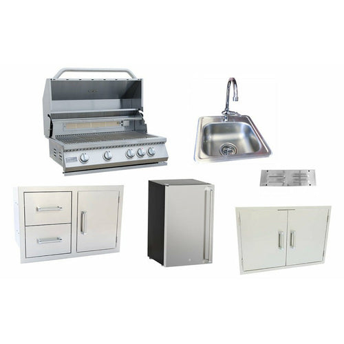 KOKOMO 6 PIECE OUTDOOR KITCHEN PACKAGE DEAL! (15% OFF) - 4BG-2BG-BS-CMBO-FRDG-30-VNT