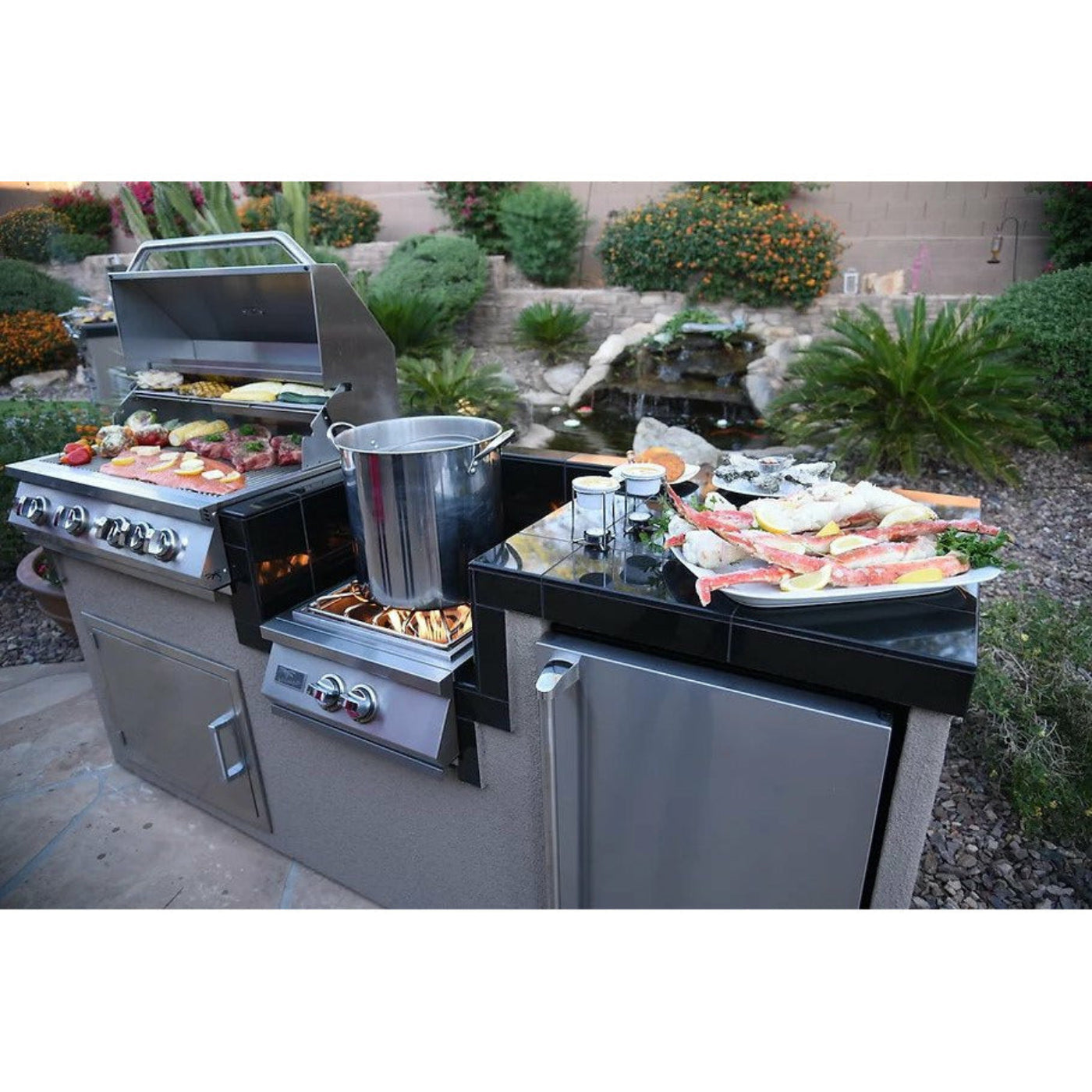 KoKoMo Power Burner 4 Burner 32 inch Built-In Barbeque Grill Island Kitchen Package - KO-PWRBRN-4BG-FRGE