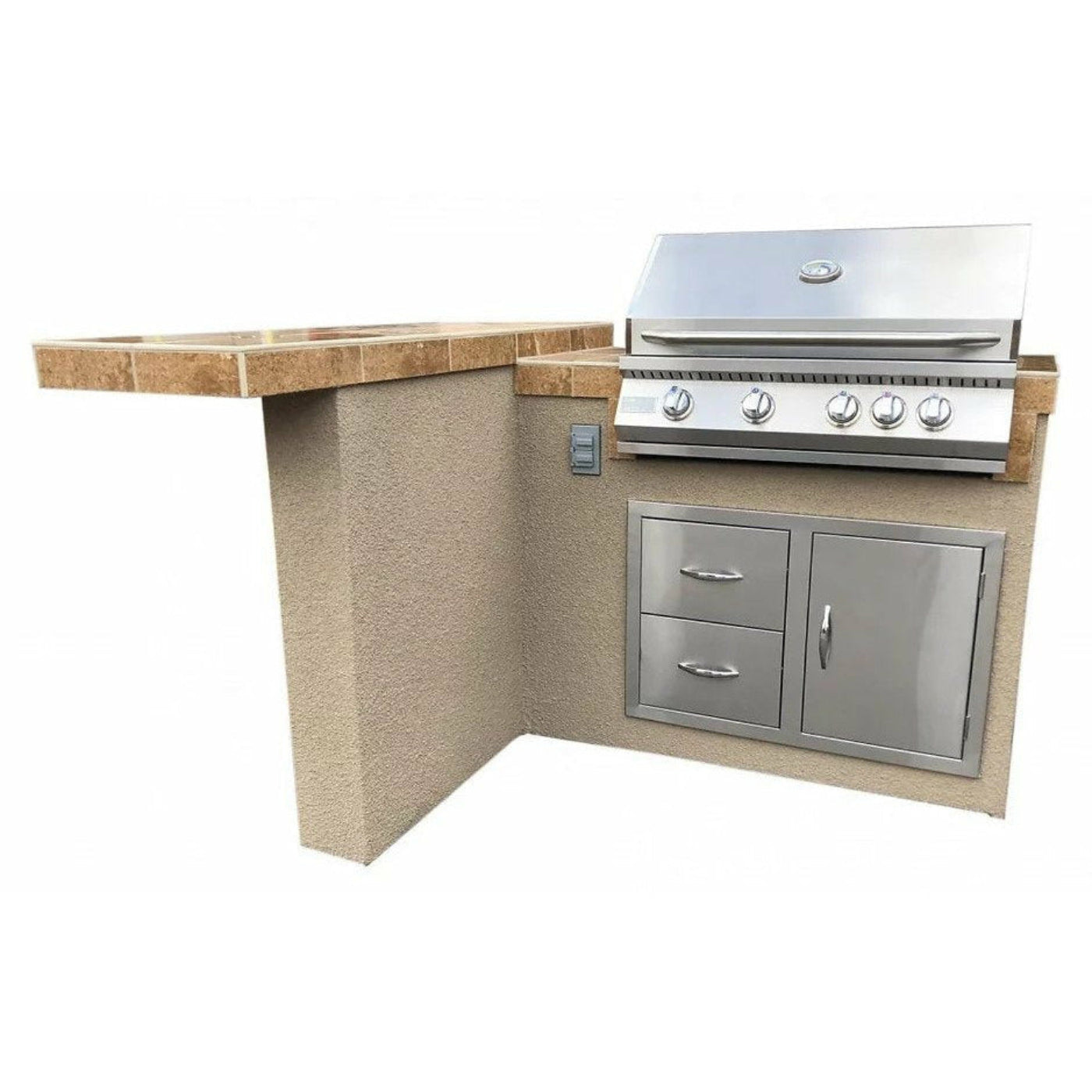 KoKoMo Havana L-Shape BBQ Island With Bar Seating and Built In BBQ Grill 4'x5' BBQ - HAVANA