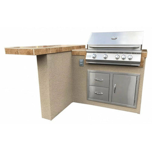 KoKoMo Havana L-Shape BBQ Island With Bar Seating and Built In BBQ Grill 4'x5' BBQ - HAVANA