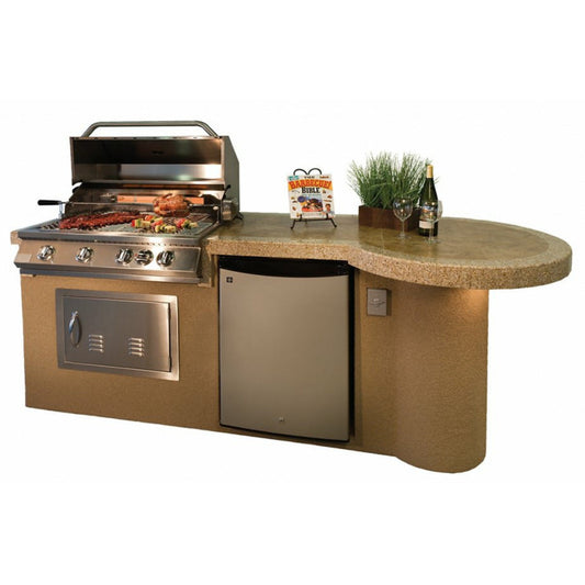 KoKoMo Maui 7'6" BBQ Island With 33" Round Bar on one end Led Lights and Built In BBQ - MAUI