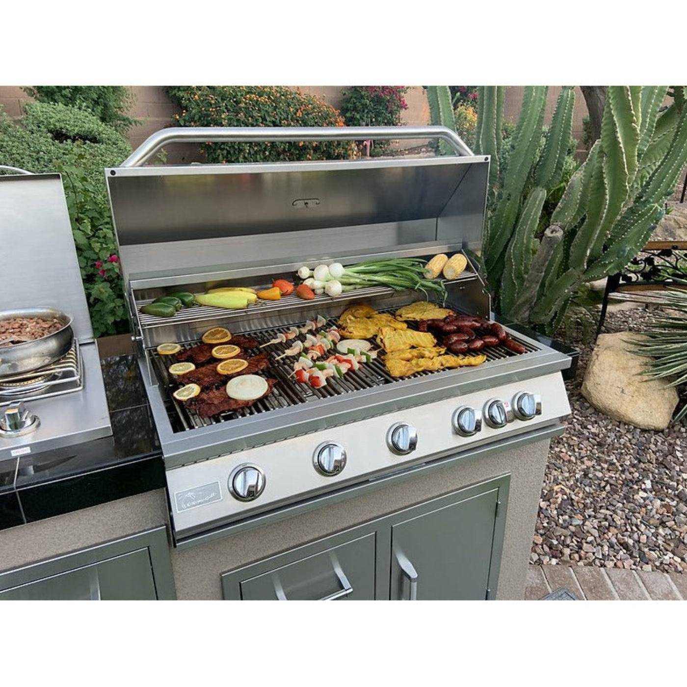 KoKoMo Teppanyaki, Griddle, Built-In BBQ Grill with Side Burner, Storage Drawers 7'6" - KO-7'6"-Tep-Side-5-Burn