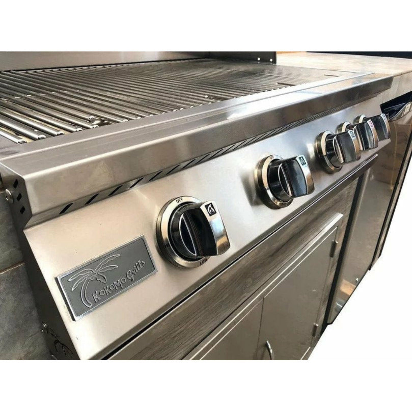 KoKoMo Elite 6' BBQ Island With Built In BBQ Grill Drift Wood Look Siding 30 Inch Doors - ELITE