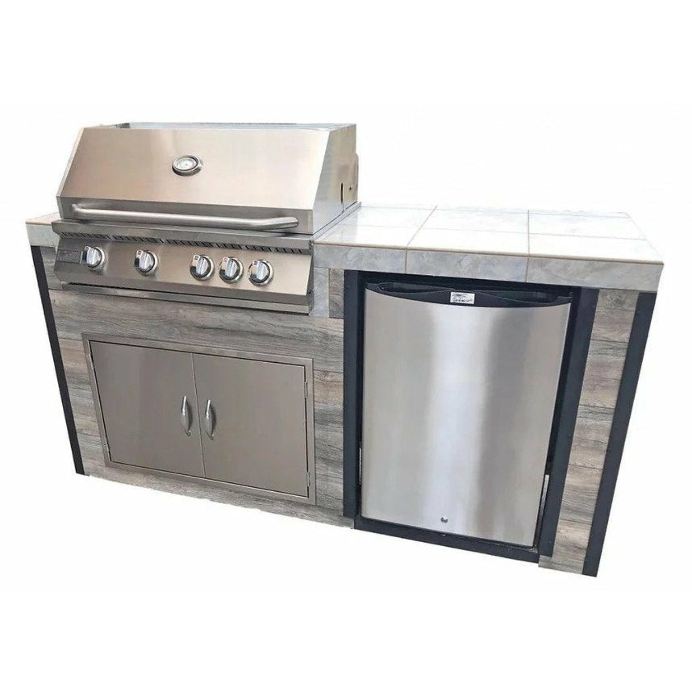 KoKoMo Elite 6' BBQ Island With Built In BBQ Grill Drift Wood Look Siding 30 Inch Doors - ELITE