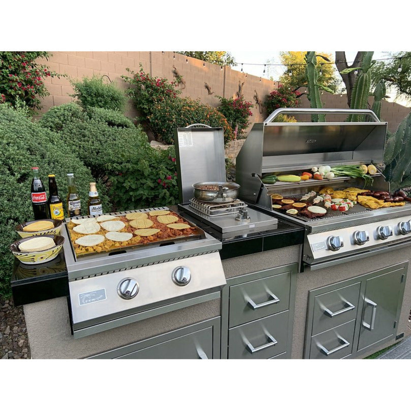 KoKoMo Teppanyaki, Griddle, Built-In BBQ Grill with Side Burner, Storage Drawers 7'6" - KO-7'6"-Tep-Side-5-Burn