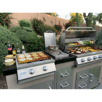 KoKoMo Teppanyaki, Griddle, Built-In BBQ Grill with Side Burner, Storage Drawers 7'6" - KO-7'6"-Tep-Side-5-Burn