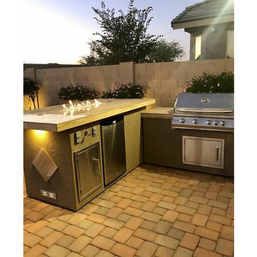 KoKoMo Island with Firepit, 4 Burner BBQ, and Outdoor Rated Refrigerator - Baja-Fire
