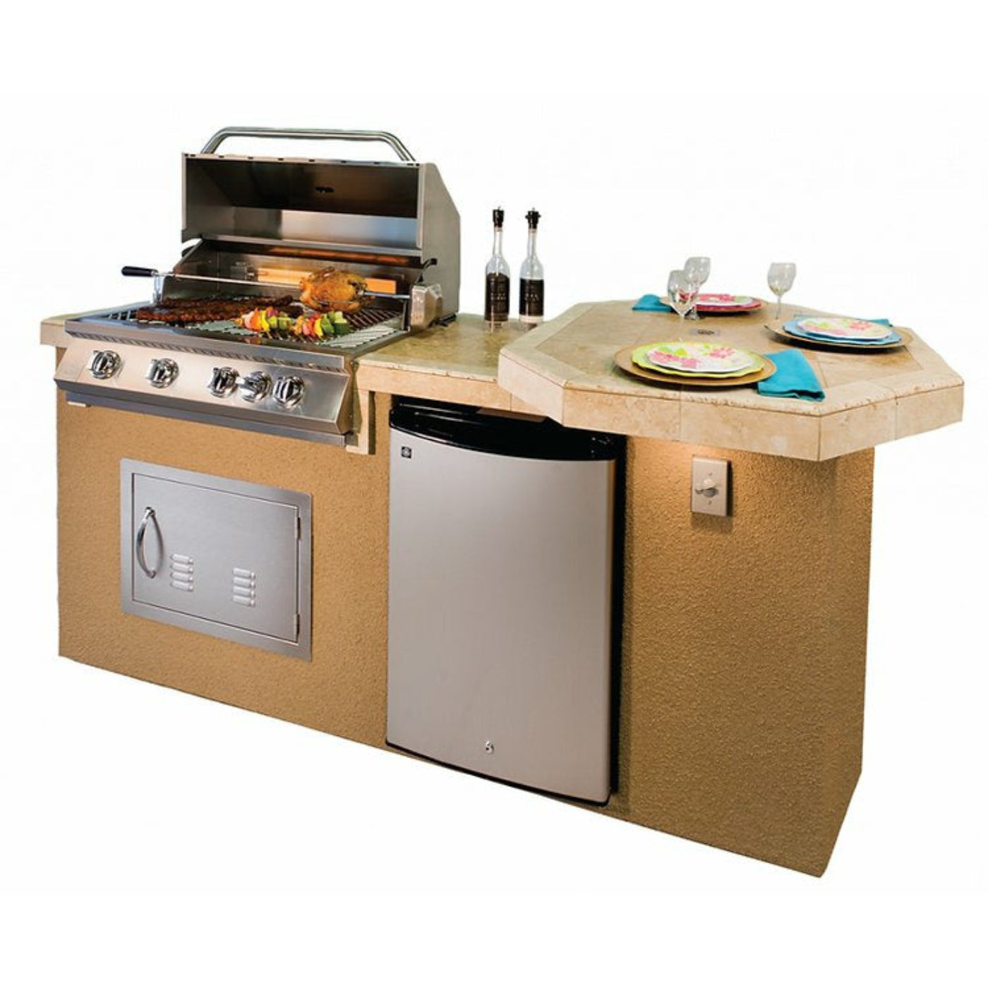 KoKoMo Poly 7'6" BBQ Island with Octagon Bar on Three Sides and Built In BBQ Grill - POLY
