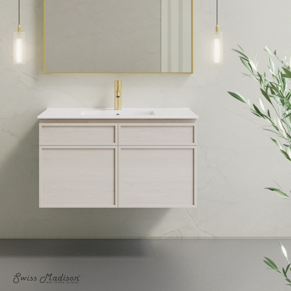 Swiss Madison St. Tropez 36" Wall-Mounted Bathroom Vanity in White Oak with Sink Top - SM-BV0829WO