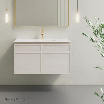 Swiss Madison St. Tropez 36" Wall-Mounted Bathroom Vanity in White Oak with Sink Top - SM-BV0829WO