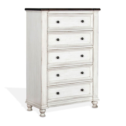 Sunny Designs Carriage House - Chest With 5 Drawers - Cottage White / Europen Dark - 2308EC-C2