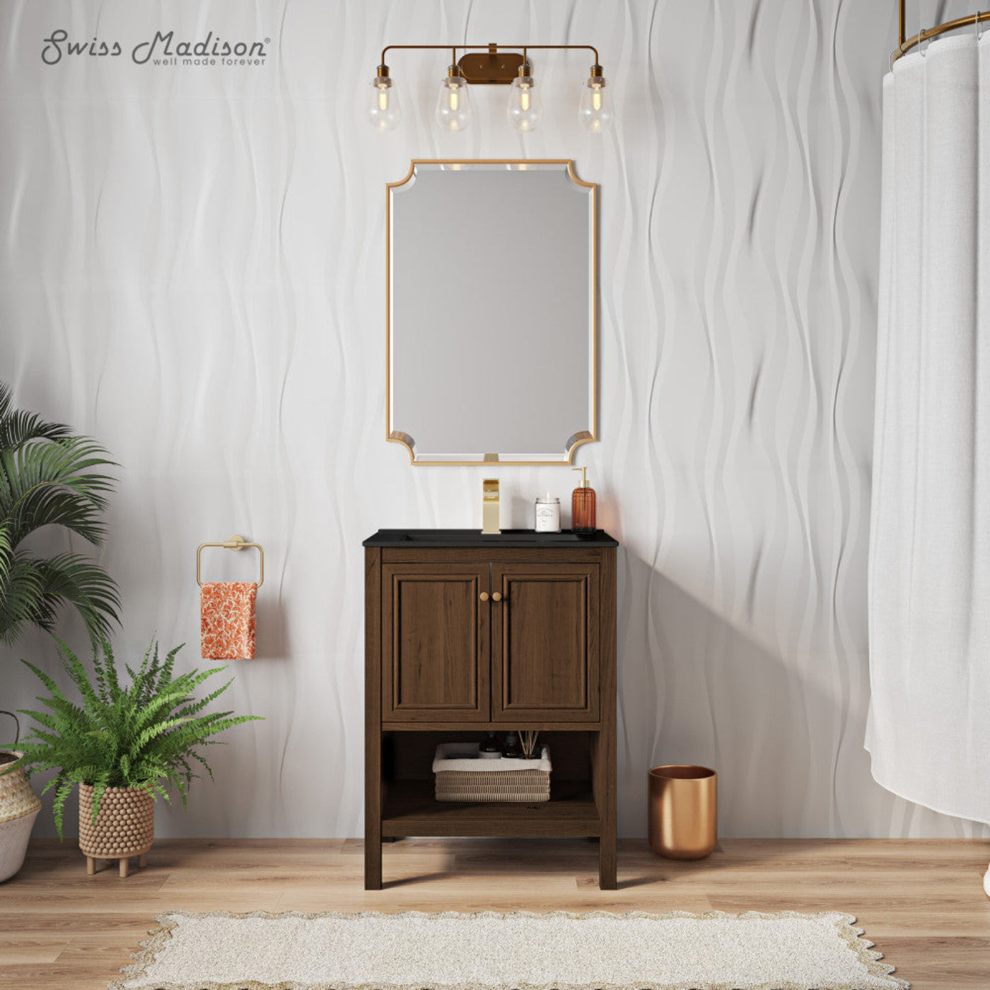 Swiss Madison Chateau 24" Freestanding Bathroom Vanity in Brown Oak with Black Sink Top - SM-BV0601BO-MB
