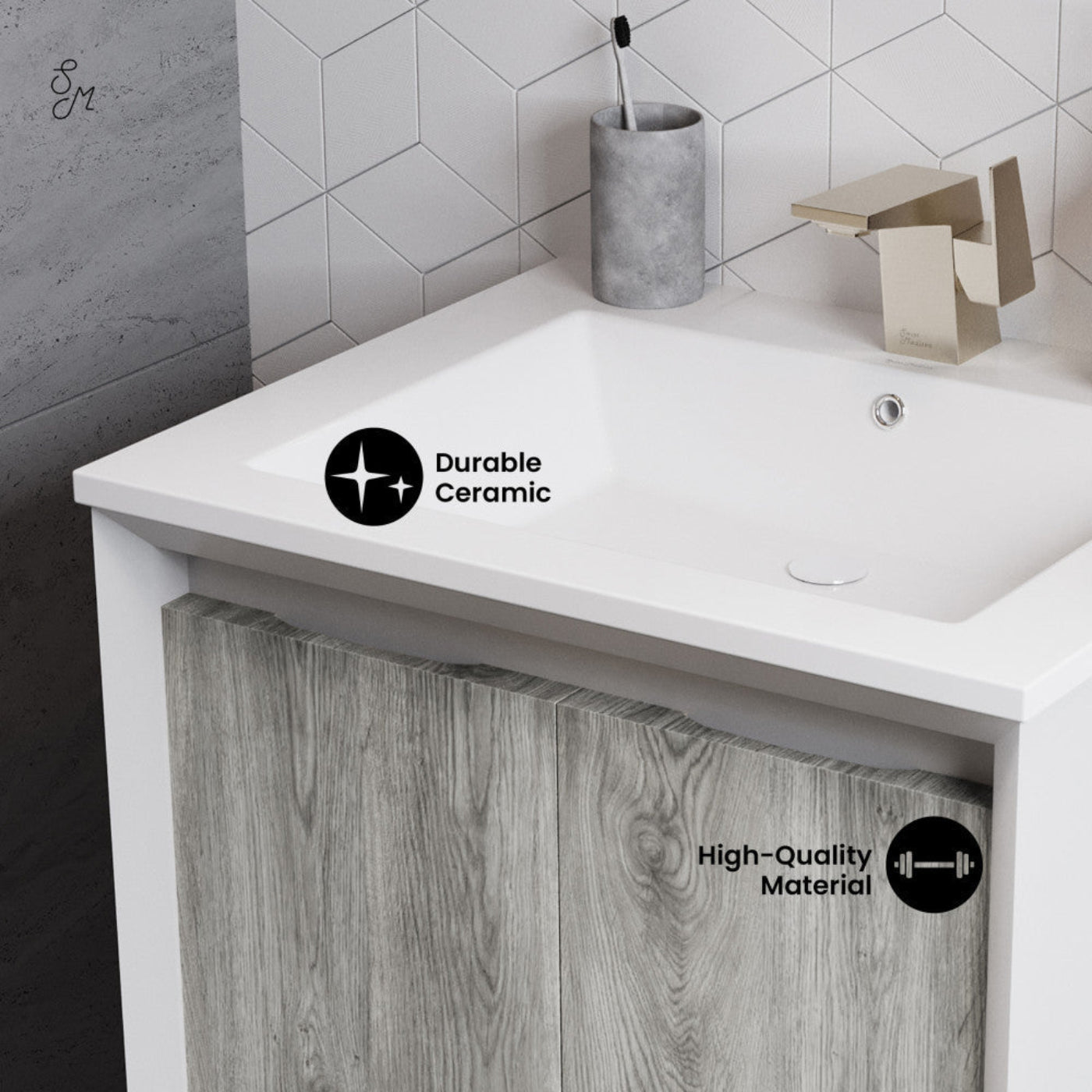 Swiss Madison Marseille 24 Single, Two Doors, Open Shelf Bathroom Vanity - SM-BV142