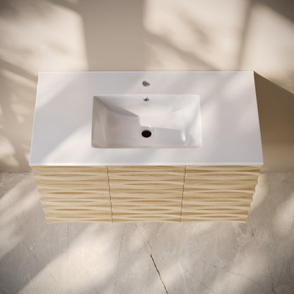 Swiss Madison Cascade 36" Wall-Mounted Bathroom Vanity in Natural Oak with Sink Top - SM-BV8602NO