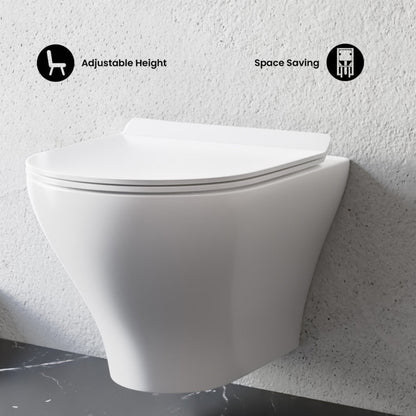 Swiss Madison Monaco Wall-Hung Toilet Bundle 0.8/1.6 GPF Dual Flush in Glossy White with Brass Flush Plate - SM-WT1002GW