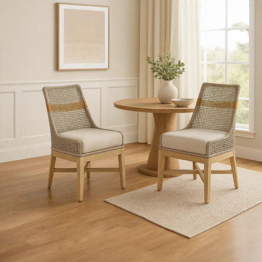 Avira Dining Chair | Handcrafted Mango Wood | Cotton Rope Weaving | Beige Cushio - 1769671828549_317