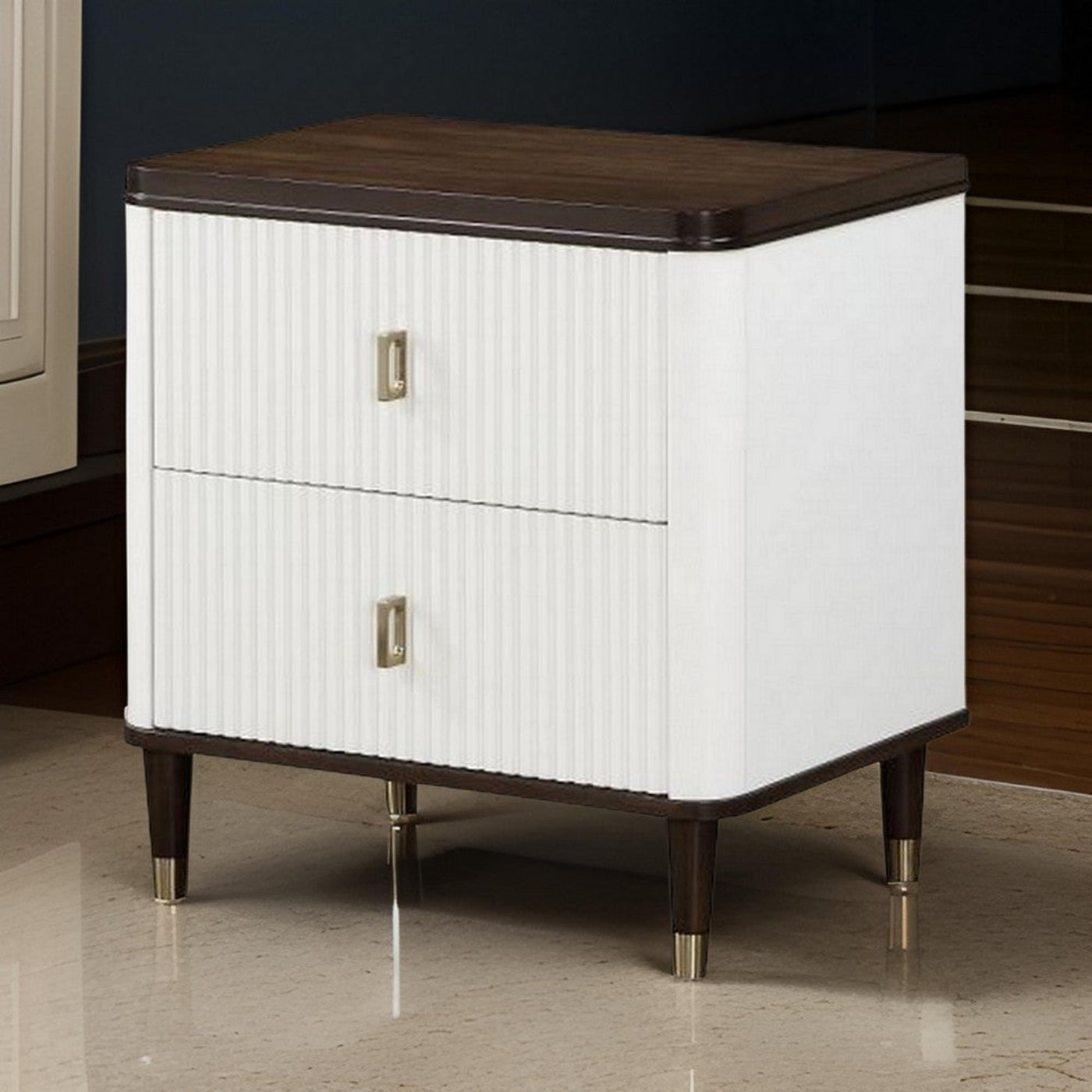 Char-Griller Aren 27 Inch Nightstand, 2 Drawers, USB Charger, Solid Wood, White, Brown - BM30 - SKU_1769842782090_979