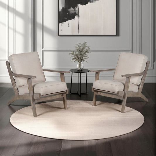 Amber Accent Chair, Handcrafted Washed Ash Gray Mango Wood, Beige Fabric Cushion - 1769673093663_612