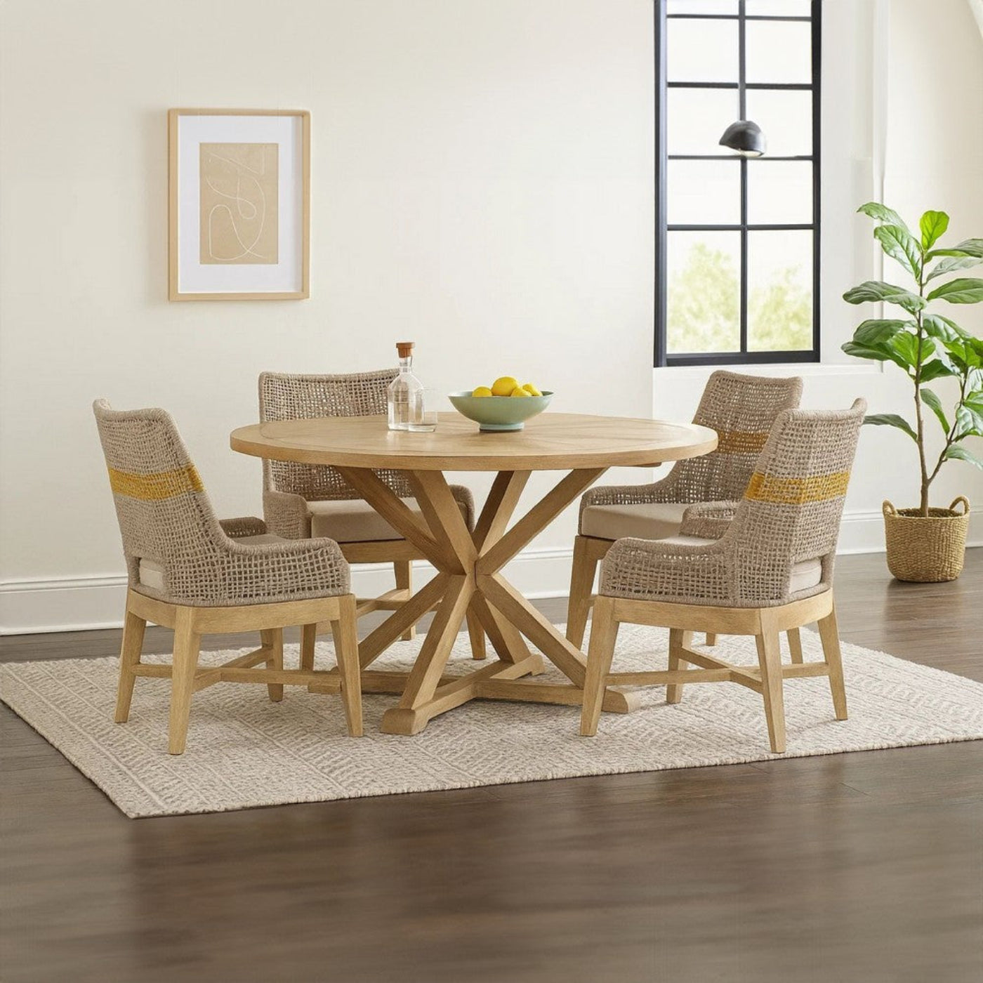 Avira Dining Chair | Handcrafted Mango Wood | Cotton Rope Weaving | Beige Cushio - 1769671806284_970