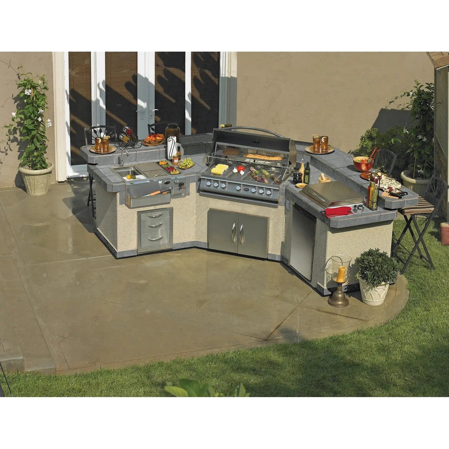 Char-Griller Cal Flame Customizable 15 Foot Grand Pavilion BBQ Island with Bar Seating GPV310 - SKU_1769674435335_599