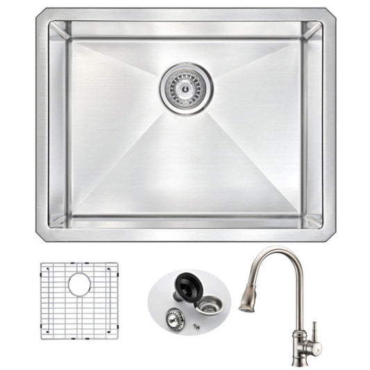 Akicon ANZZI VANGUARD Undermount 23 in. Single Bowl Kitchen Sink w/ Sails - _1783270330202_926