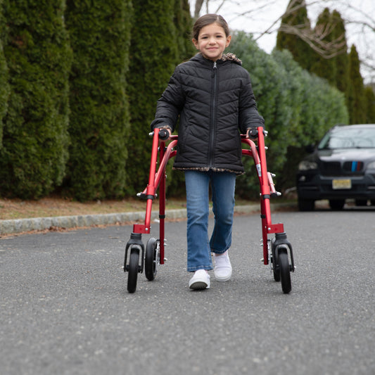 Tru Grit Klip 4 Wheeled Lightweight Walker/Gait Trainer with 8" Wheels – Small Red - 1770268441880_269
