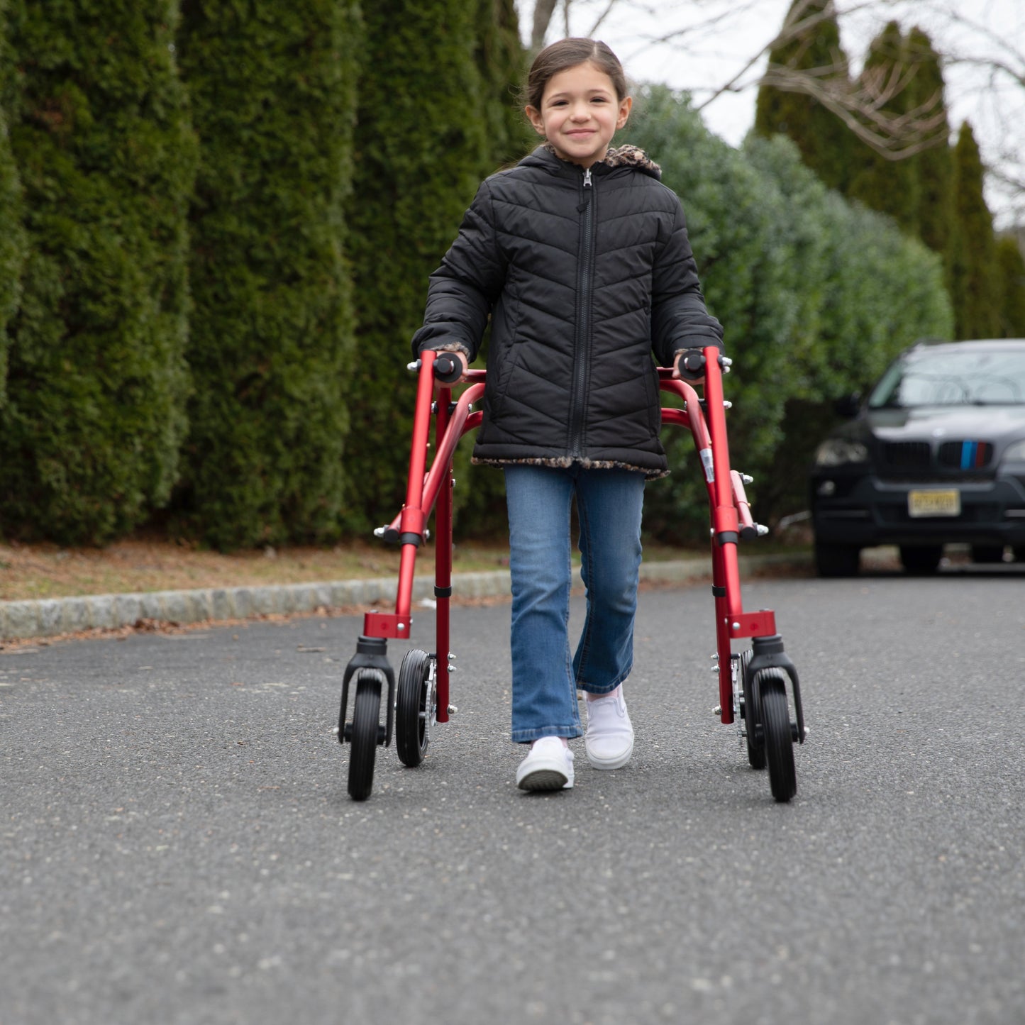 Tru Grit Klip 4 Wheeled Lightweight Walker/Gait Trainer with 8" Wheels – Small Red - 1770268441880_269