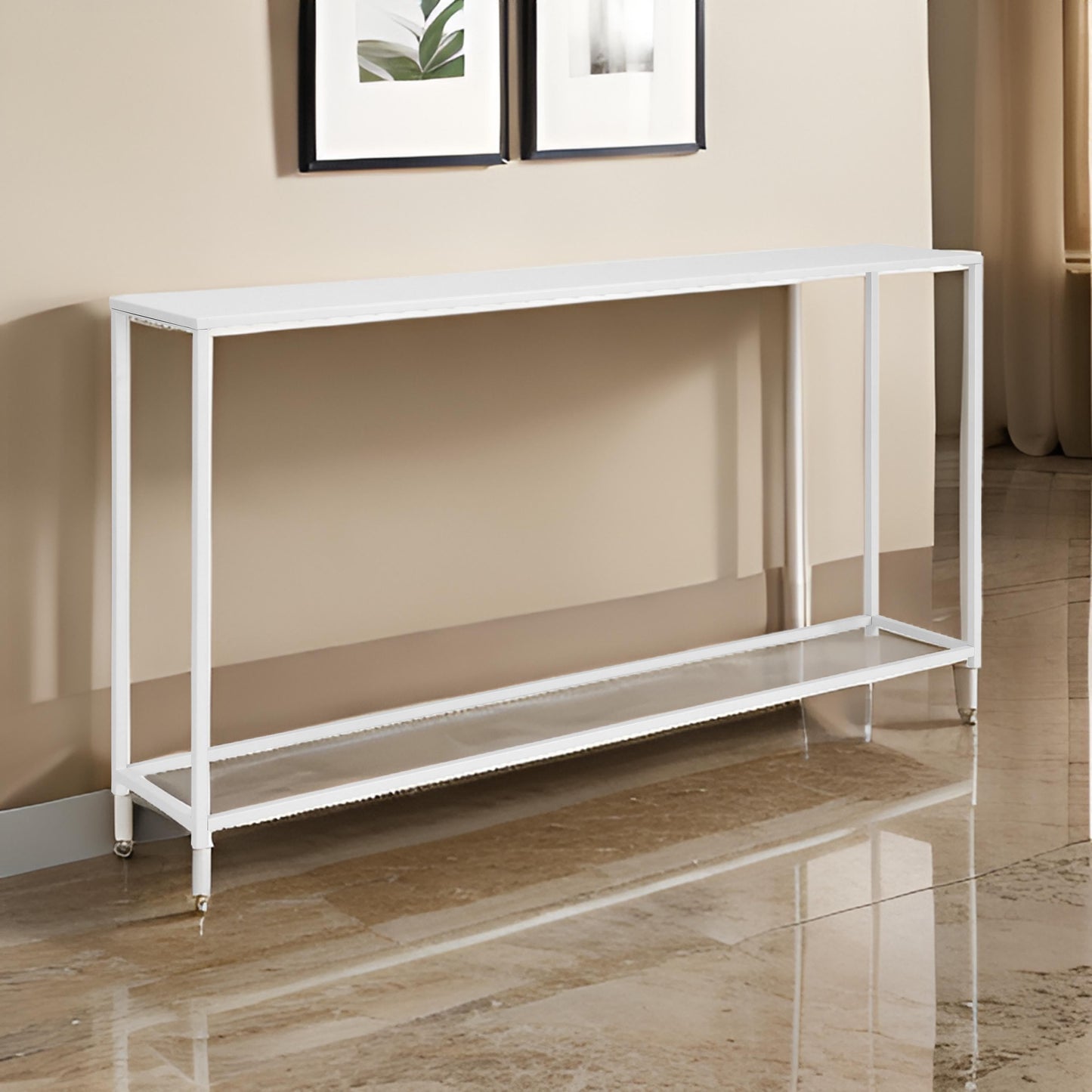 Char-Griller Eme 56 Inch Console Table, Rectangular Top, White Finish Metal Frame  - BM314931 - SKU_1769839097539_749