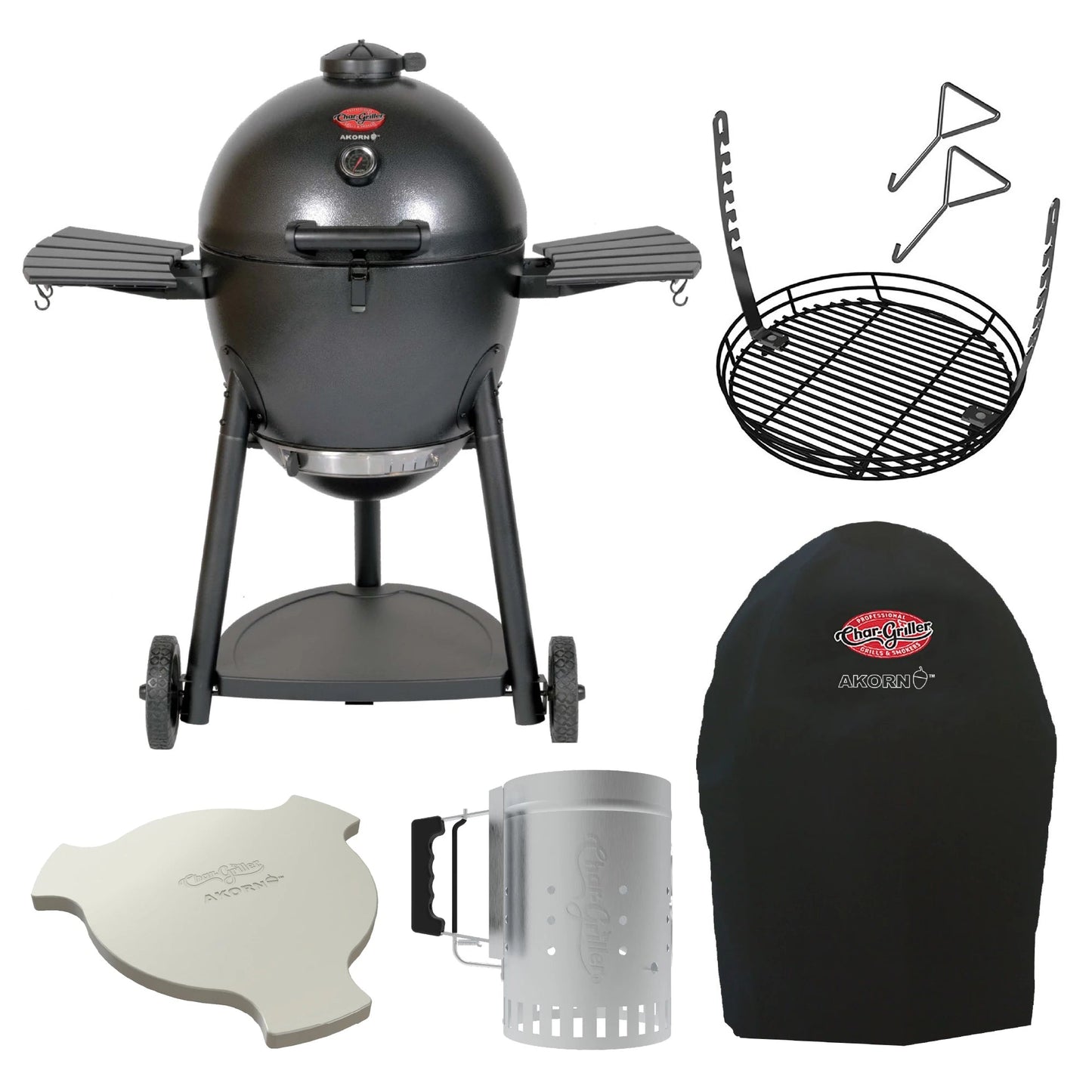 Char-Griller AKORN® Kamado Grill, Cover, Smokin' Stone, Grate, Chimney Bundle - SKU_1769669130006_416