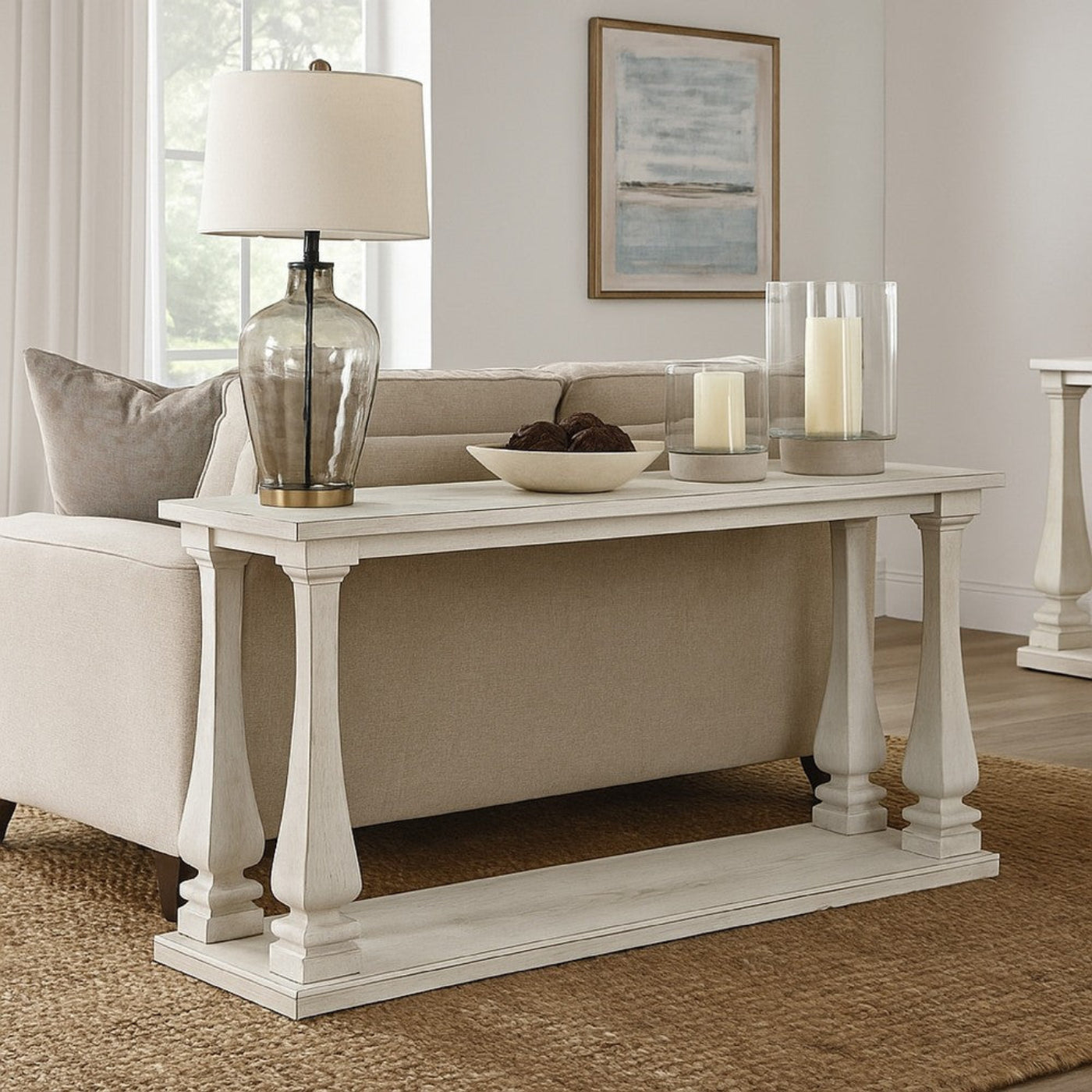 Char-Griller Dyne Sofa Console Table, Plank Top, Baluster Base, 60 Inch White -BM327364 - SKU_1769849905087_459TT