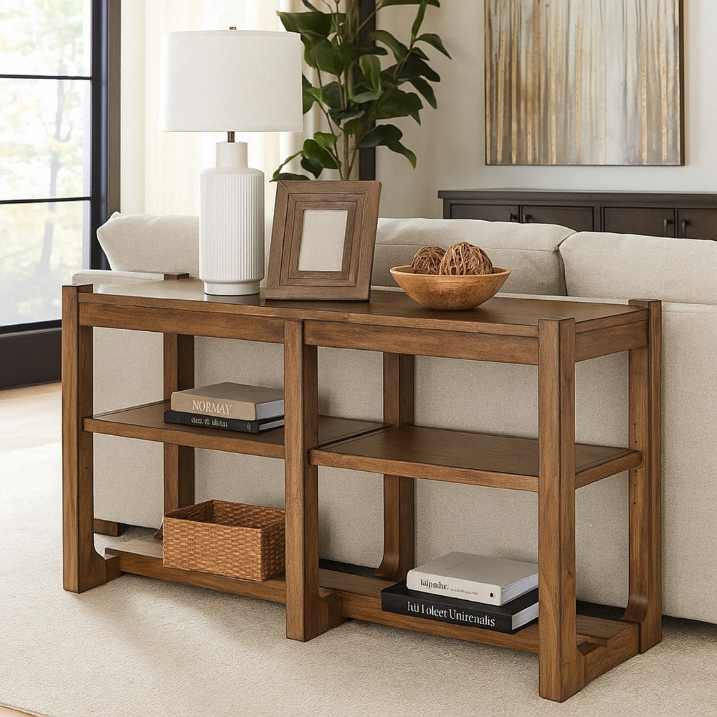 Char-Griller Cabal Sofa Table, Open Shelf, Light Brown Wood, Rectangular 65 Inch -BM327400 - SKU_1769839118516_325