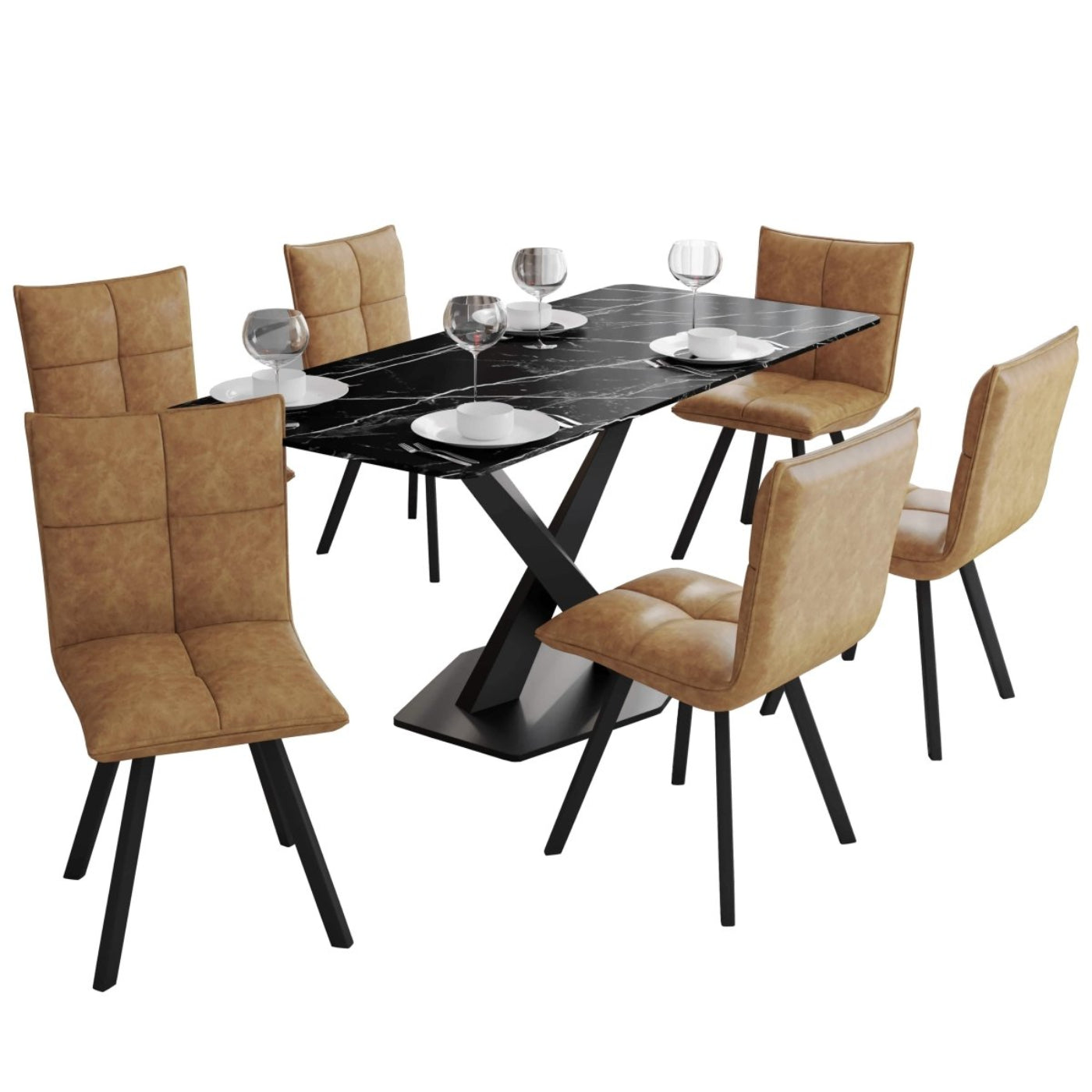 Char-Griller Voren 7-Piece Dining Set with 55" Rectangular Dining Table with Sintered Stone T - 1769760164136_678