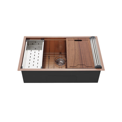 Tourner 32" 18 Gauge Stainless Steel Undermount Kitchen Sink in Polished Rose Gold