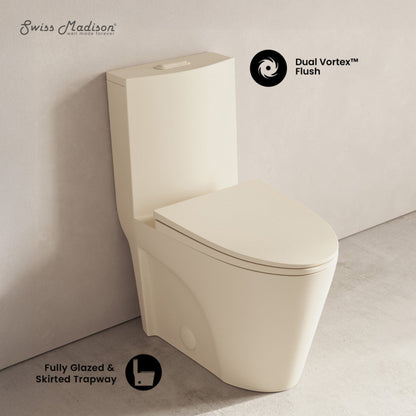 Swiss Madison St. Tropez One-Piece 12" Rough-in 1.1/1.6 GPF Dual Flush Elongated ADA Toilet in Matte Bisque - SM-1T0801BI