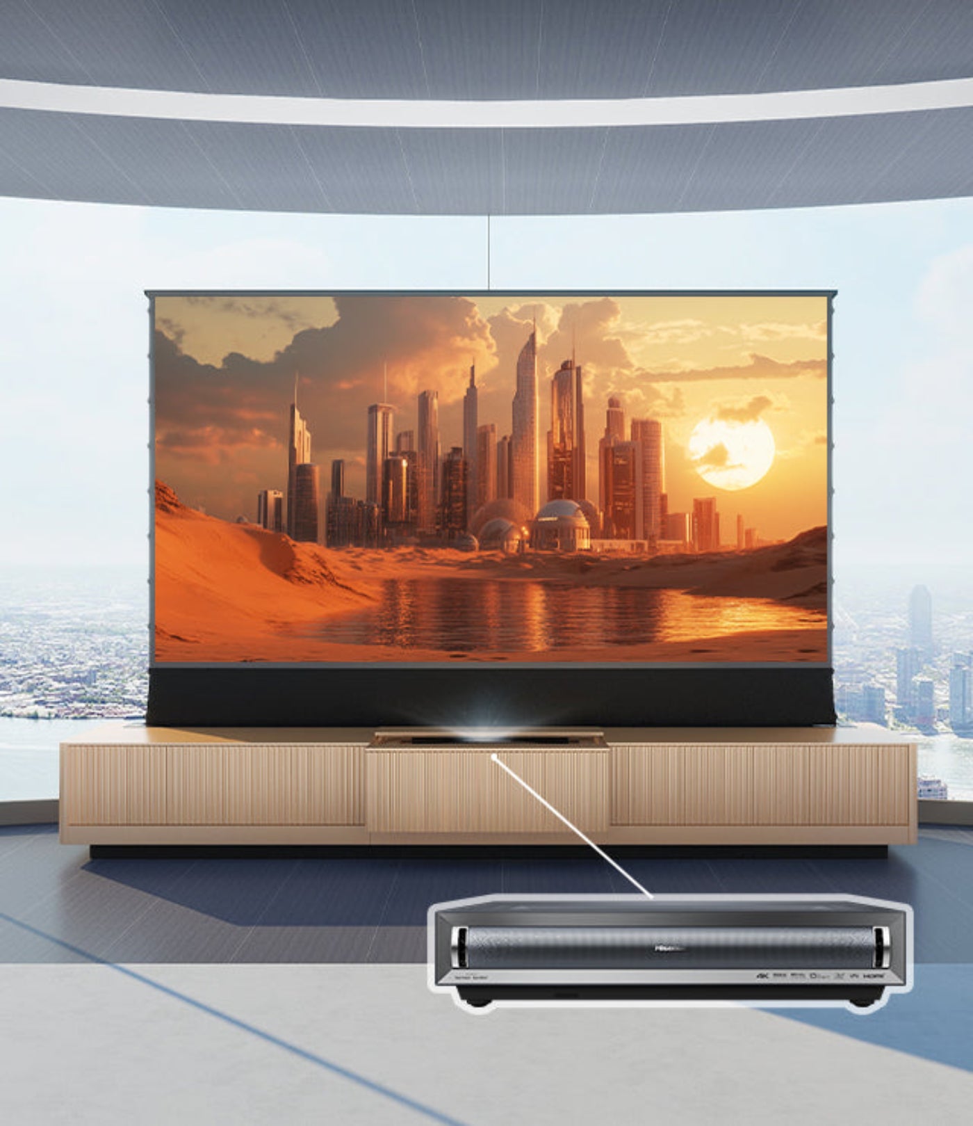VIVIDSTORM Bundle-Projector&Screen&Motorized Laser TV Cabinet Geneva - VC49GE100C-VSDSTUST100H
