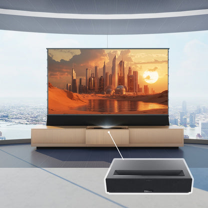 VIVIDSTORM Bundle-Projector&Screen&Motorized Laser TV Cabinet Geneva - VC49GE100C-VSDSTUST100H