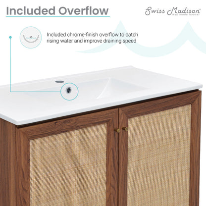 Swiss Madison Classe 36" Freestanding Bathroom Vanity in Brown Oak with Sink Top - SM-BV663WN