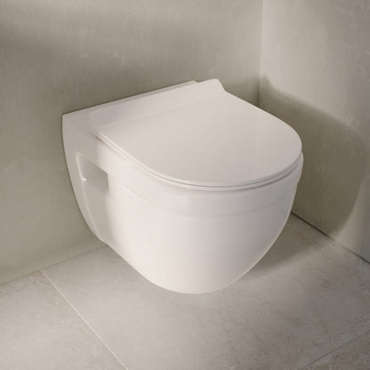 Swiss Madison Ivy Wall-Hung Toilet Bundle 0.8/1.6 GPF Dual Flush in Glossy White with Black Flush Plate - SM-WT0903GW