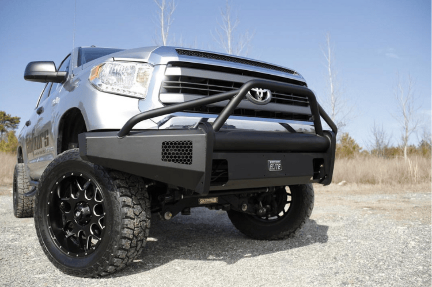 Fab Fours TT07-R1862-1 Toyota Tundra 2007-2013 Black Steel Elite Front Bumper Winch Ready with Pre-Runner Guard