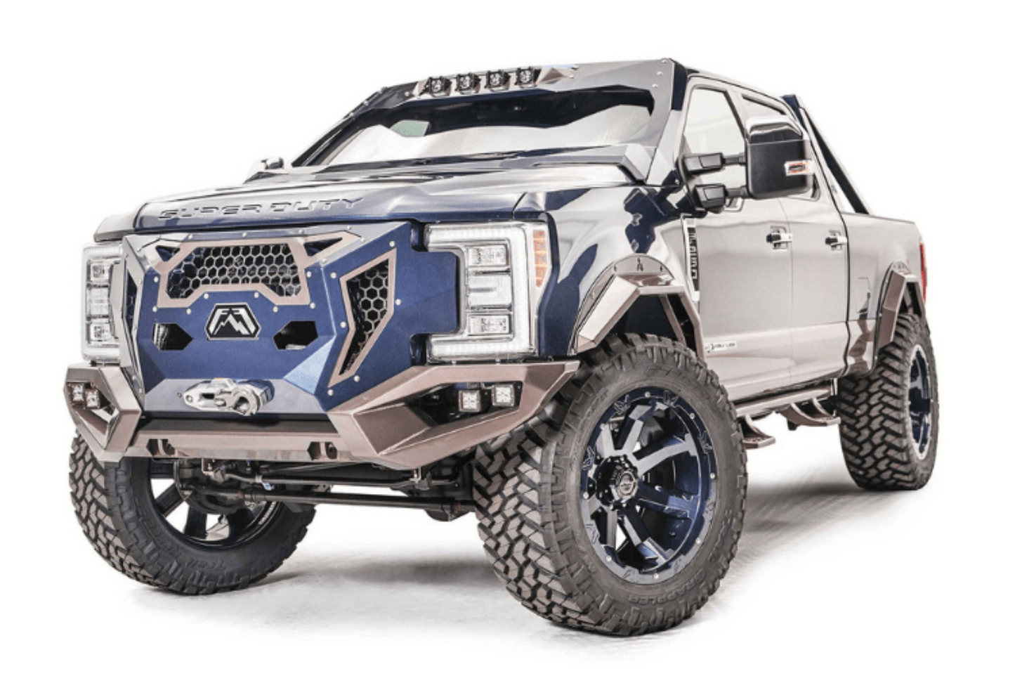 Fab Fours GR4100-1 Ford F450/F550 Superduty 2017-2022 Grumper Front Bumper Winch Ready Integrated Sensor Holes