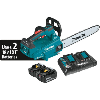 Makita (XCU09PT) 18V LXT Brushless 16" Top Handle Chain Saw Kit, dual port charger (5.0Ah) - XCU09PT
