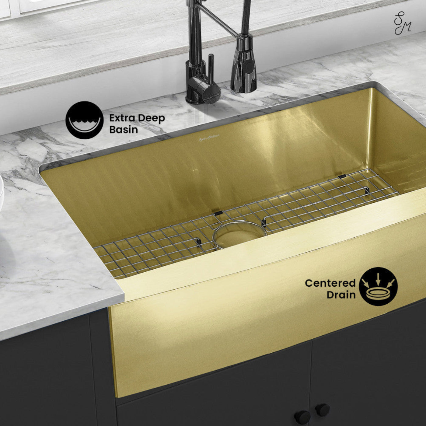 Swiss Madison Rivage 36 x 21 Stainless Steel, Single Basin, Farmhouse Kitchen Sink with Apron in Gold - SM-KS761G