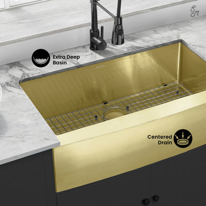 Swiss Madison Rivage 36 x 21 Stainless Steel, Single Basin, Farmhouse Kitchen Sink with Apron in Gold - SM-KS761G