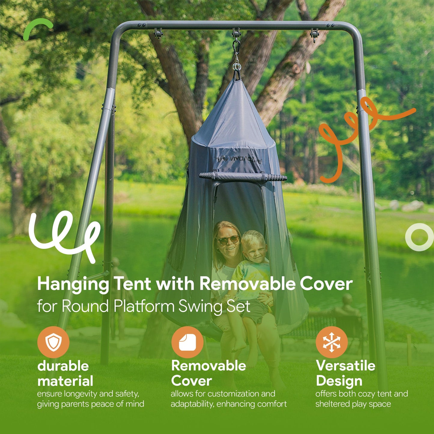 gobaplay Outdoor Swing Set Frame & gobaplay Round Swing & gobaplay Hanging Tent - 416132