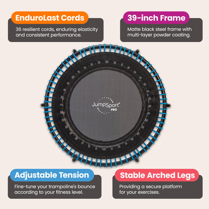 Disc-O-Bed JumpSport 350 PRO 39 Inch Fitness Trampoline with Blue EnduroLast Elastic Cords - 348950