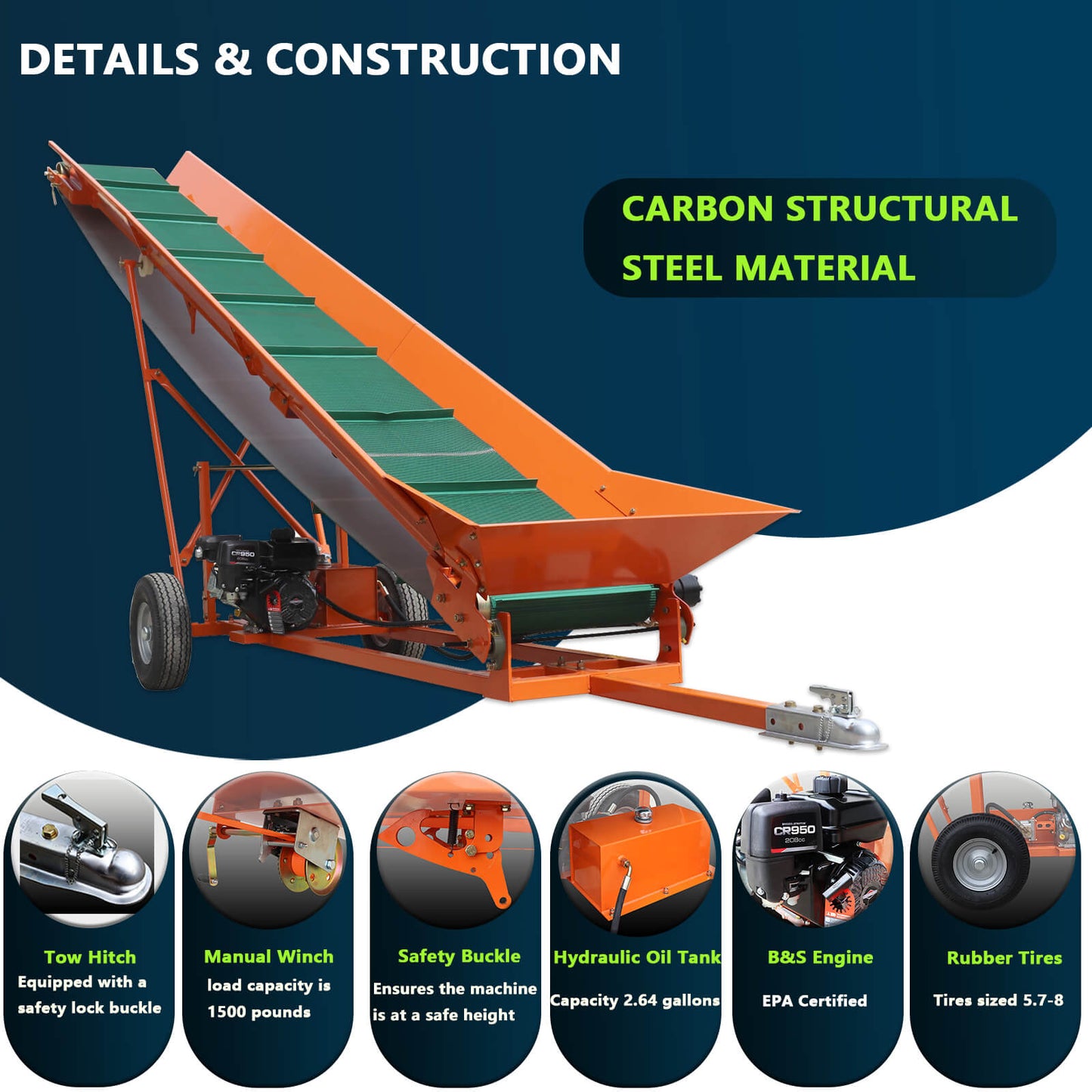 [CLEARANCE] 6.5HP 208cc Firewood Conveyor Max. 9.3ft Lift Height with B&S Engine