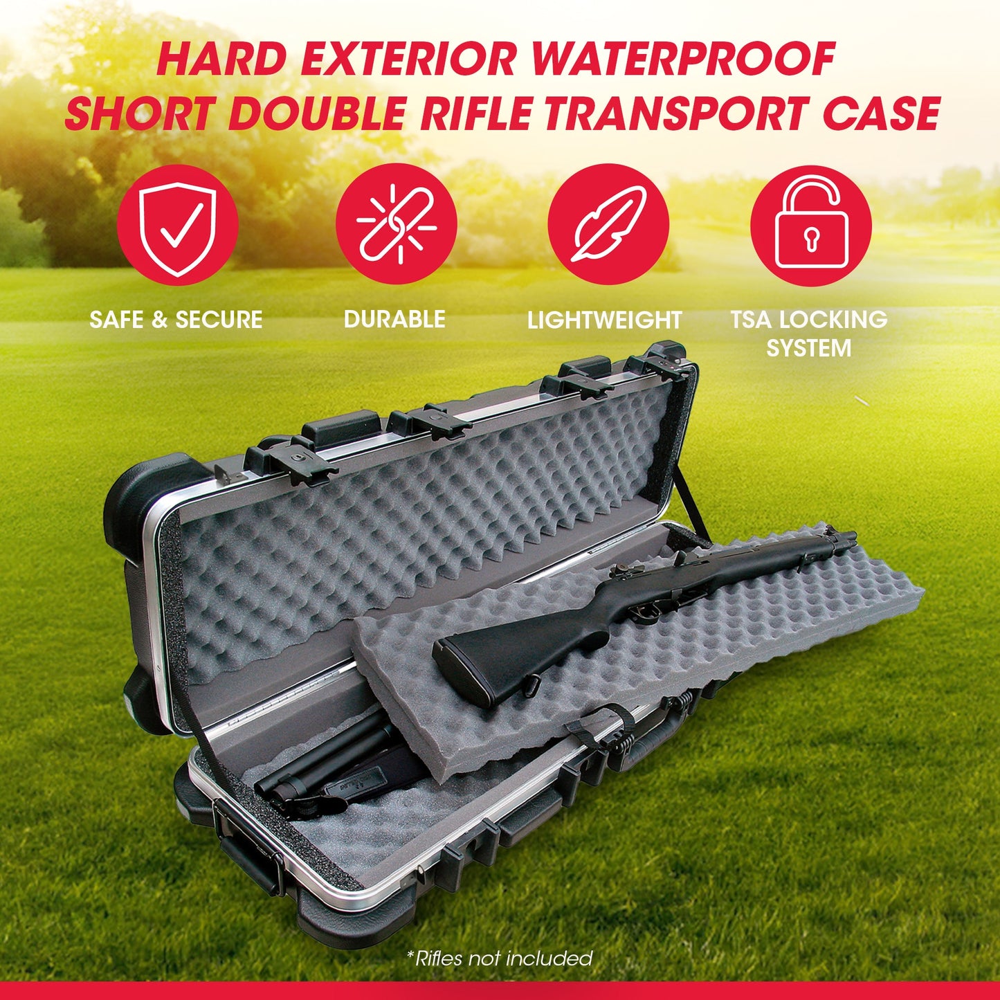 SKB Cases 4009 Hard Exterior Waterproof Short Double Rifle Transport Case, Black - 189869