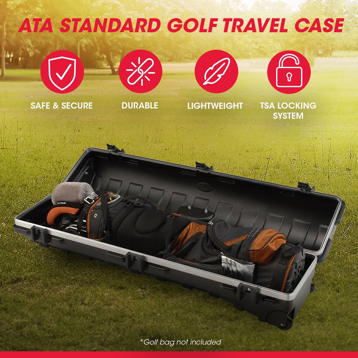 SKB Cases ATA Standard Hard Plastic Wheeled Golf Bag Travel Case, Black - 112999