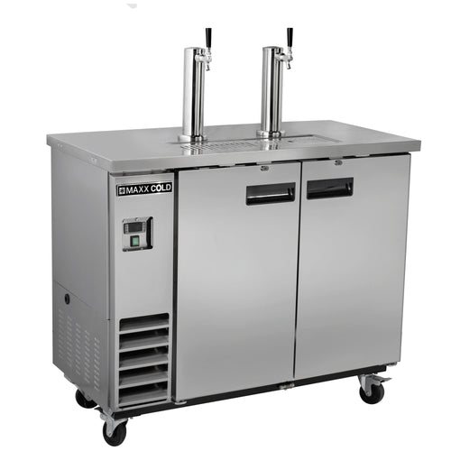 Maxx Cold Dual Tower Beer Dispenser, 47.5"W, 10.5 cu. ft., 2 Barrels/Kegs (297L) Storage Capacity, in Stainless Steel - MXBD48-2SHC