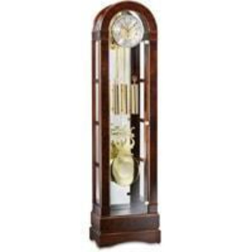 Kieninger Clocks  Curved Glass Curio Floor Clock, Triple Chimes, 12-Rods, Walnut - FL 0135-23-01